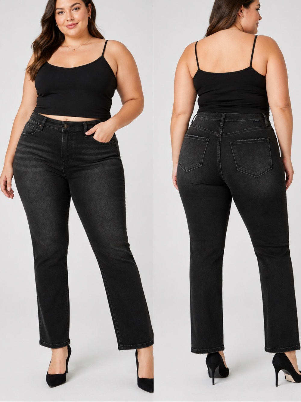 50. ❤️ RISEN PLUS Women’s Black High-Rise Straight Crop Jeans NEW